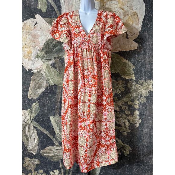 New Anthropologie  Maeve Printed Flutter-Sleeve Babydoll Dress size Small - Picture 7 of 10